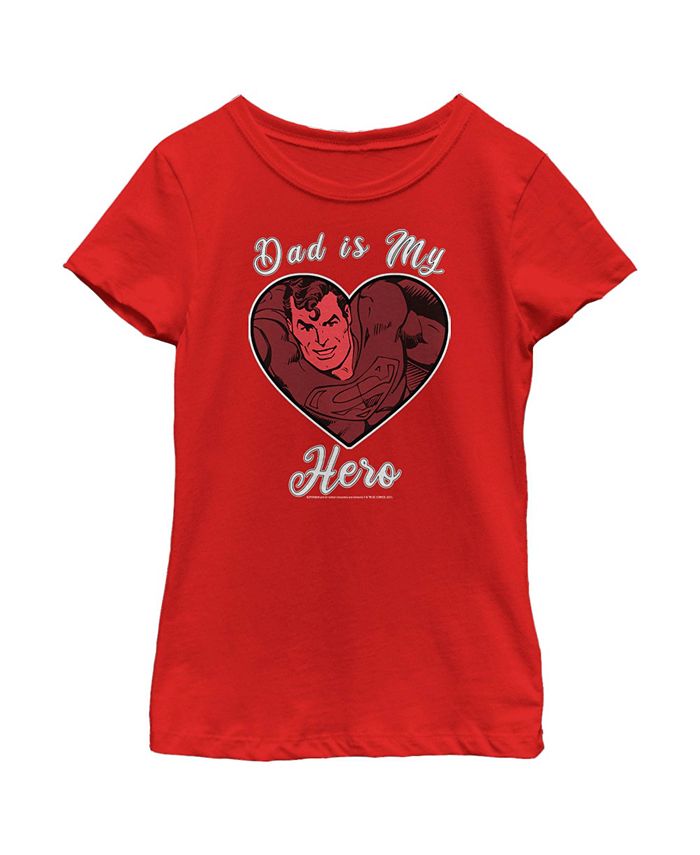 DC Comics Girl's Superman Valentine's Day Dad is My Hero Child T-Shirt