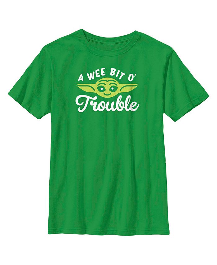 Disney Lucasfilm Boy's Star Wars: The Mandalorian St. Patrick's Day Grogu A Wee Bit O' Trouble Child T-Shirt