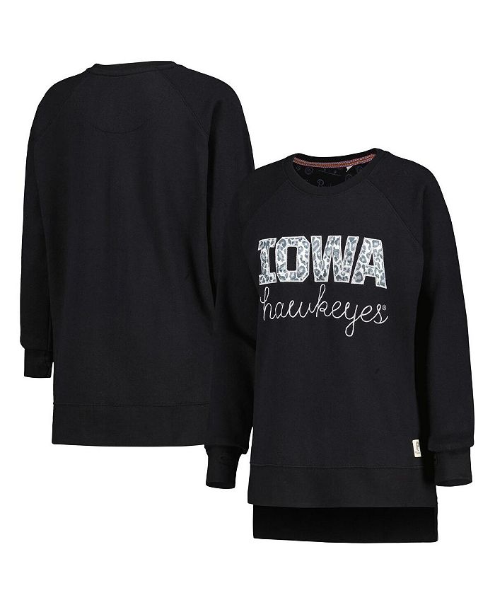 Pressbox Women's Black Iowa Hawkeyes Steamboat Animal Print Raglan Pullover Sweatshirt