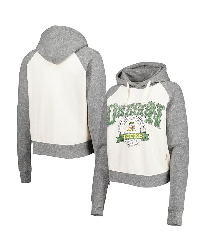 Pressbox Women's Cream, Heather Gray Oregon Ducks Cody Tri-Bend Raglan Pullover Hoodie