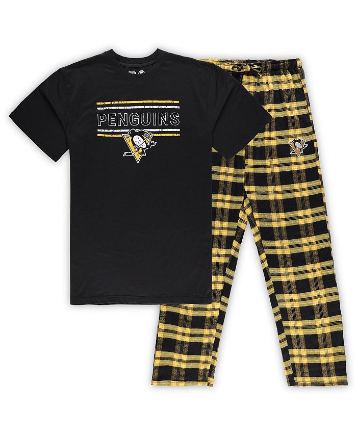 Profile Men's Black, Gold Pittsburgh Penguins Big and Tall T-shirt and Pajama Pants Sleep Set