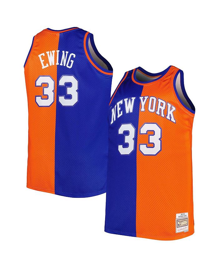 Mitchell & Ness Men's Patrick Ewing Blue, Orange New York Knicks Big and Tall Hardwood Classics 1991-92 Split Swingman Jersey