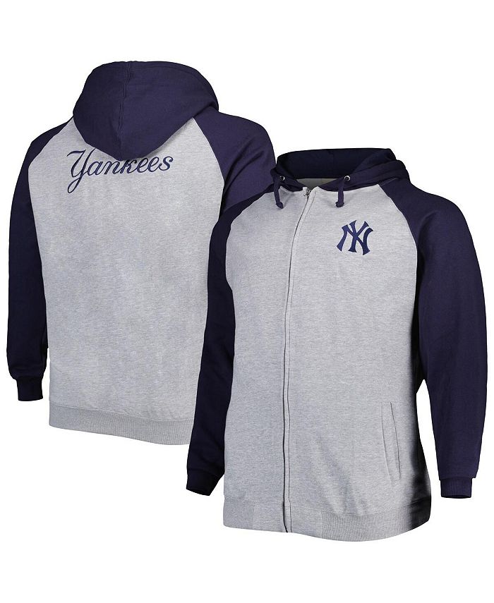 Profile Men's Heather Gray, Navy New York Yankees Big and Tall Raglan Hoodie Full-Zip Sweatshirt