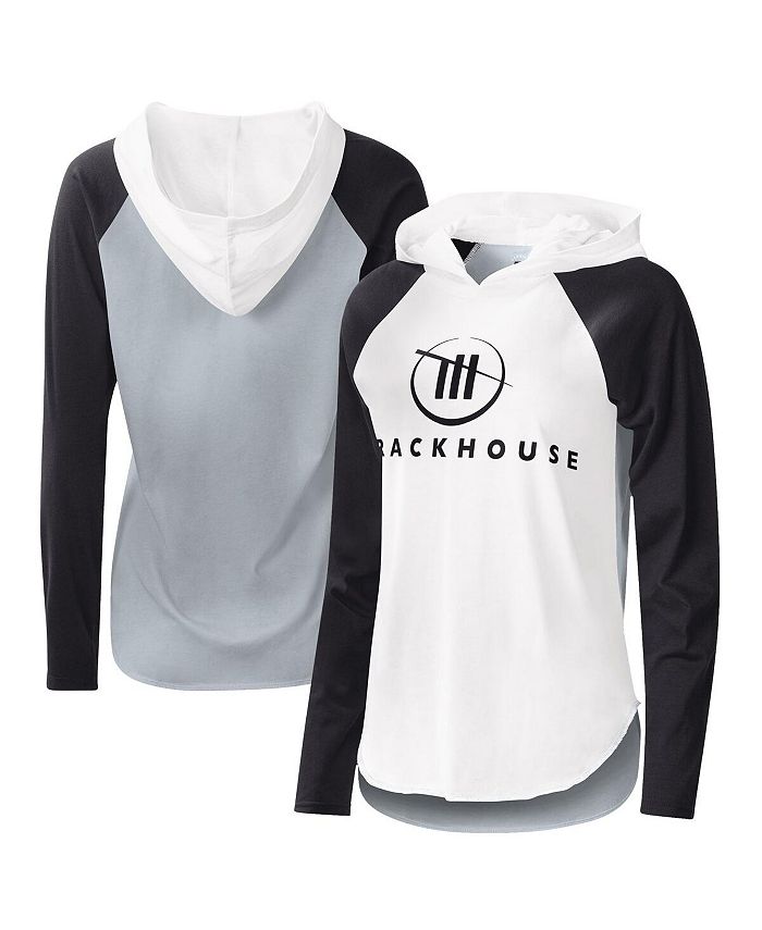 G-III 4Her by Carl Banks Women's White, Black TRACKHOUSE RACING Triple-A Long Sleeve Hoodie T-shirt