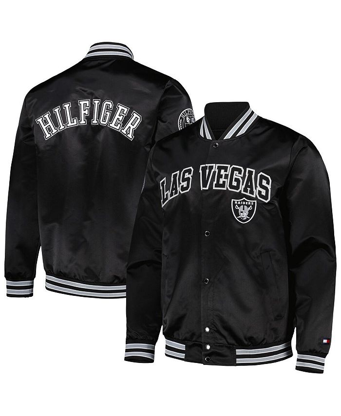 Tommy Hilfiger Men's Black Las Vegas Raiders Elliot Varsity Full-Snap Jacket