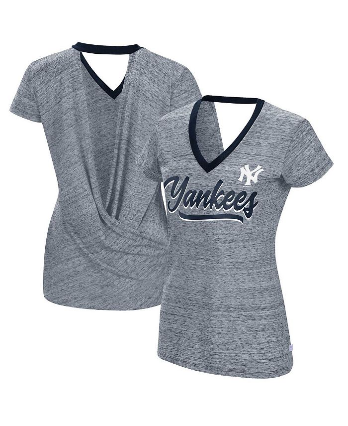 Touch Women's Navy New York Yankees Halftime Back Wrap Top V-Neck T-shirt