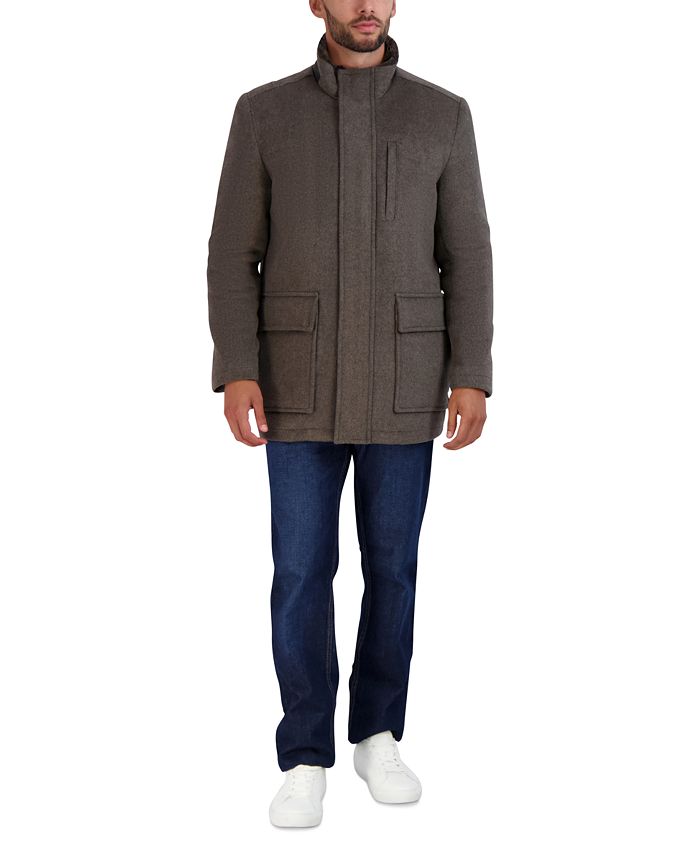 Cole Haan Men's Novelty Car Coat with Faux Fur Lined Stand Collar