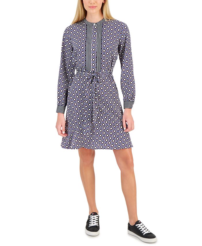 Tommy Hilfiger Women's Geometric-Print Tie-Belt Dress