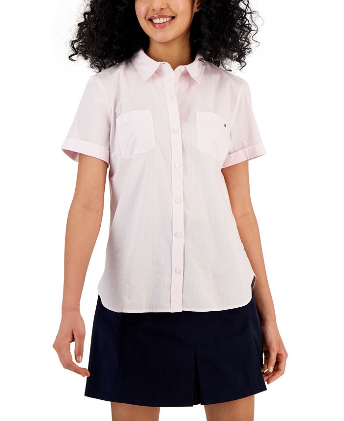 Tommy Hilfiger Women's Cotton Striped Pocket Camp Shirt