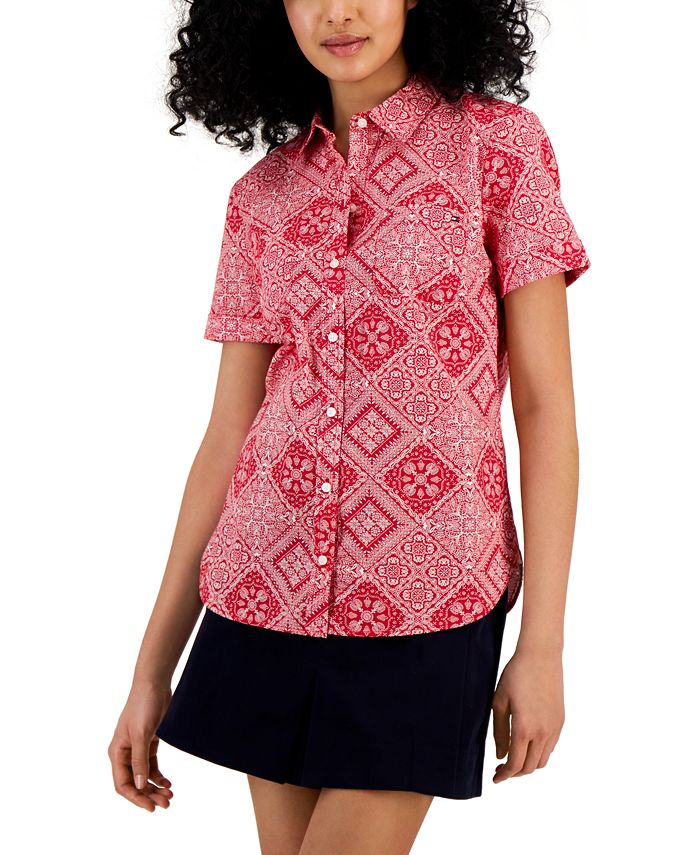 Tommy Hilfiger Women's Cotton Patchwork-Print Shirt