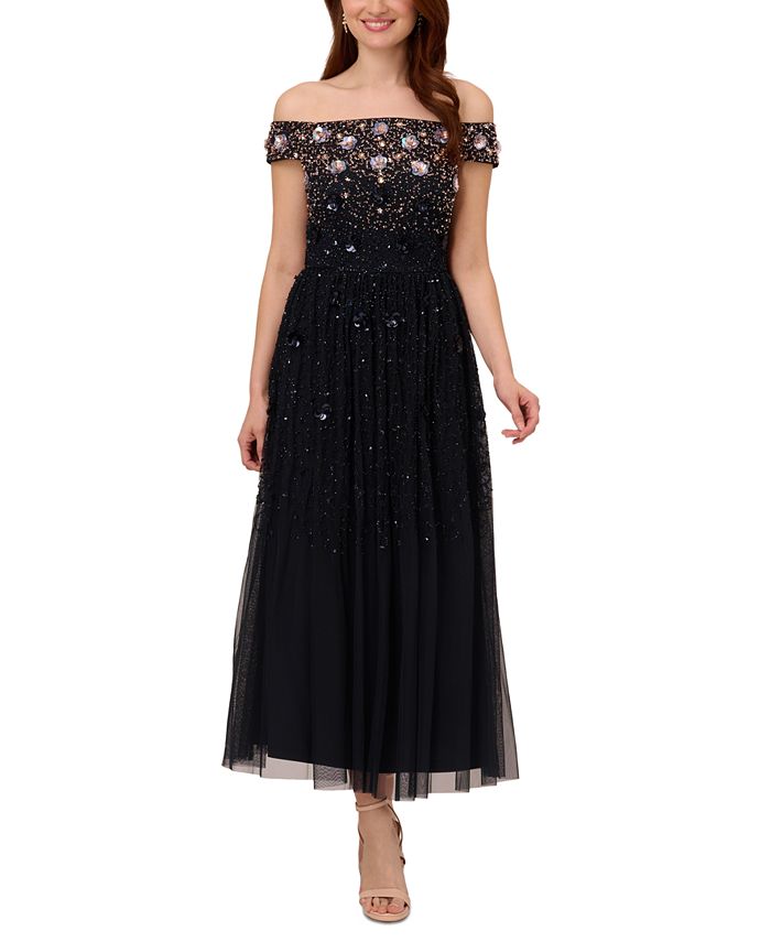 Adrianna Papell Women's Embellished Off-The-Shoulder Gown