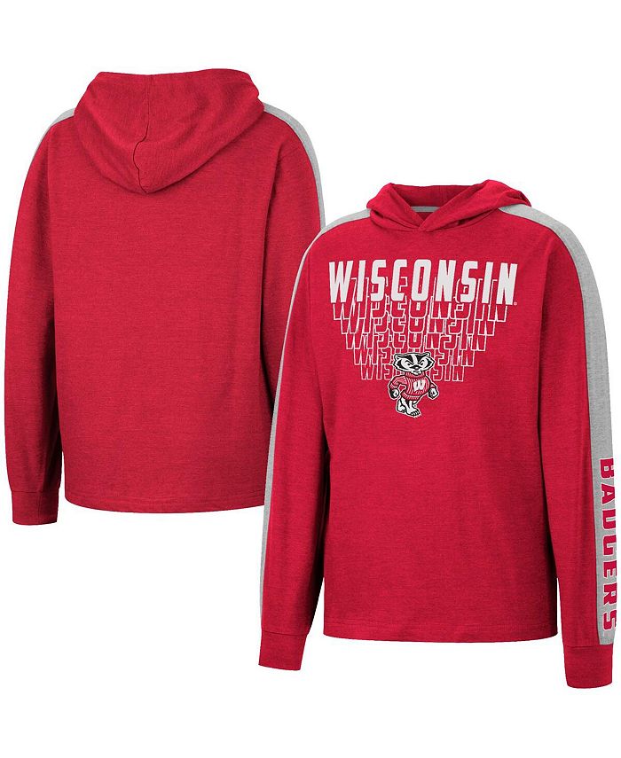 Colosseum Big Boys Heathered Red Wisconsin Badgers Wind Changes Raglan Hoodie T-shirt