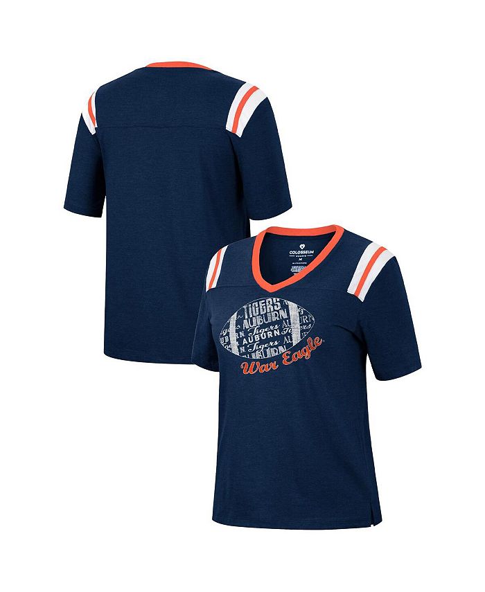 Colosseum Women's Heathered Navy Auburn Tigers 15 Min Early Football V-Neck T-shirt