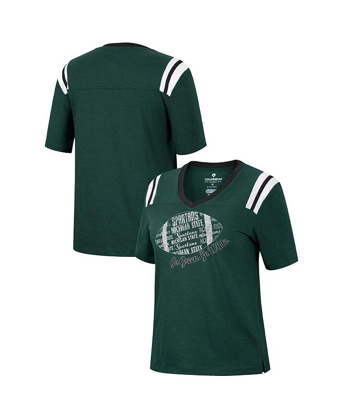 Colosseum Women's Heathered Green Michigan State Spartans 15 Min Early Football V-Neck T-shirt