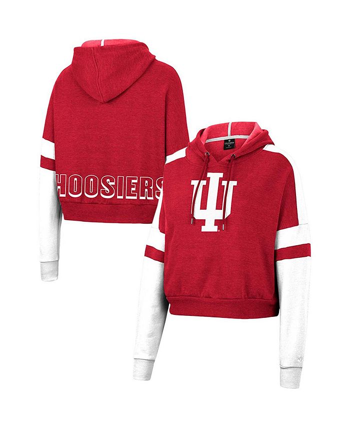 Colosseum Women's Heather Cardinal Indiana Hoosiers Throwback Stripe Arch Logo Cropped Pullover Hoodie