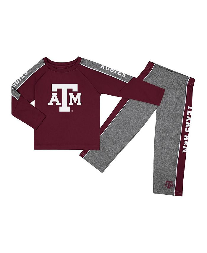 Colosseum Toddler Boys Maroon, Heather Gray Texas A&M Aggies Logo Raglan Long Sleeve T-shirt and Pants Set