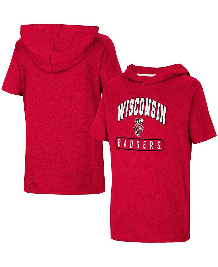 Colosseum Big Boys Heather Red Wisconsin Badgers Varsity Hooded T-shirt