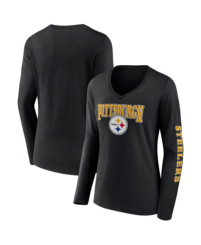 Fanatics Women's Branded Black Pittsburgh Steelers Wordmark Long Sleeve V-Neck T-shirt