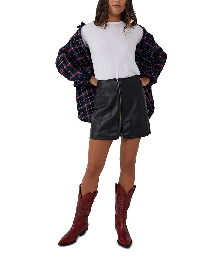 Free People Women's Layla Faux-Leather Zip-Front Mini Skirt