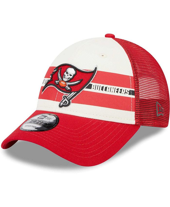 New Era Men's Cream, Red Tampa Bay Buccaneers Team Stripe Trucker 9FORTY Snapback Hat