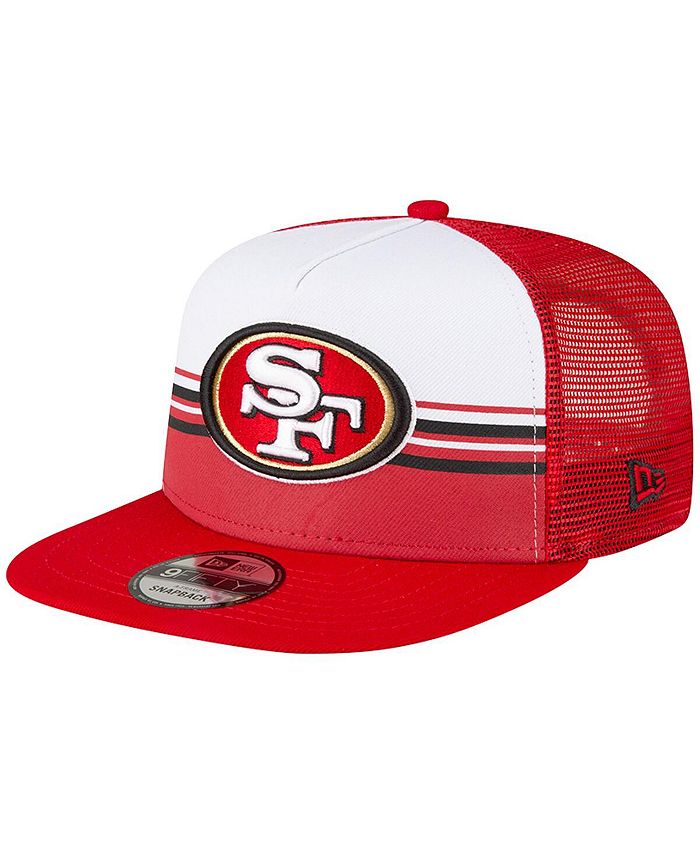 New Era Men's White, Scarlet San Francisco 49ers Striped A-Frame 9FIFTY Trucker Snapback Hat