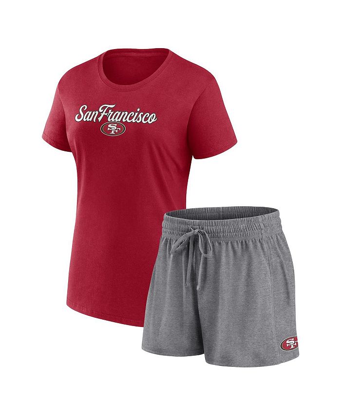 Fanatics Women's Branded Scarlet, Heather Charcoal San Francisco 49ers Script T-shirt and Shorts Lounge Set