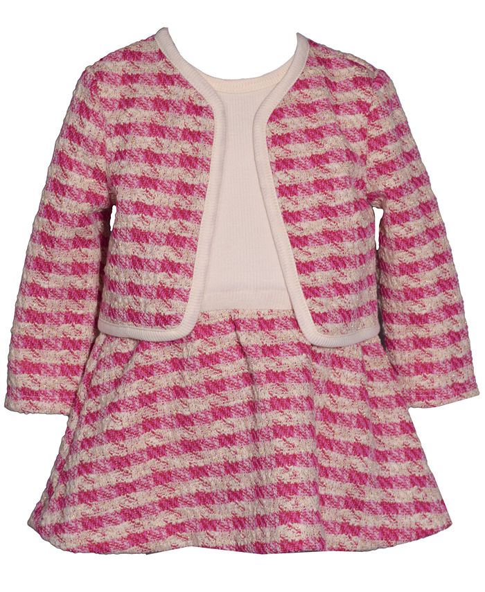 Bonnie Baby Baby Girls Boucle Jacket and Long Sleeve Knit to Boucle Dress, 2 Piece Set