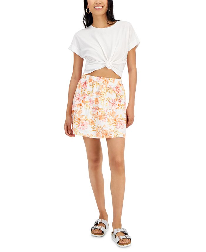 Hippie Rose Juniors' Elasticized-Waist Poplin Tiered Mini Skirt