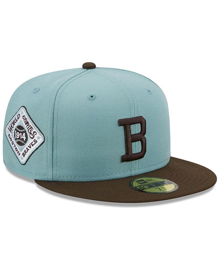 New Era Men's Light Blue and Brown Boston Braves Cooperstown Collection 1914 World Series Beach Kiss 59FIFTY Fitted Hat