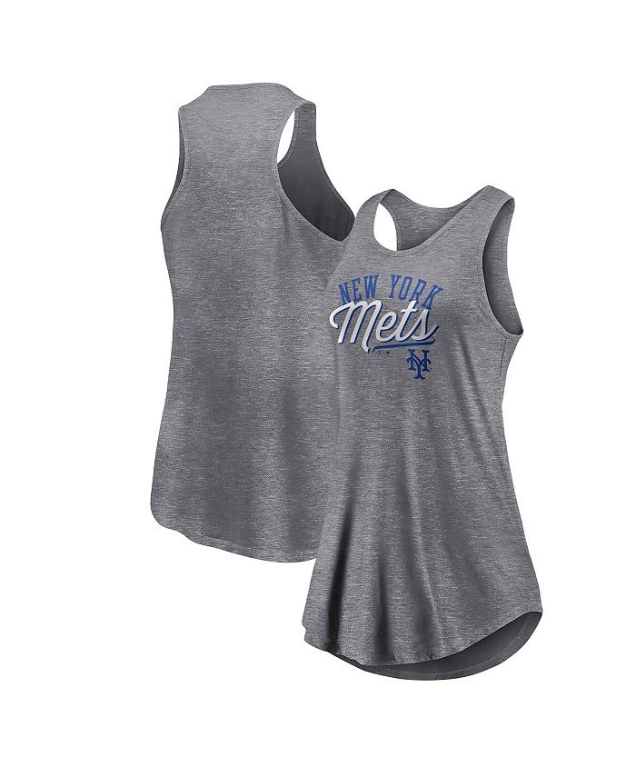 Fanatics Women's Branded Heather Gray New York Mets Simplicity Swing Racerback Scoop Neck Tank Top