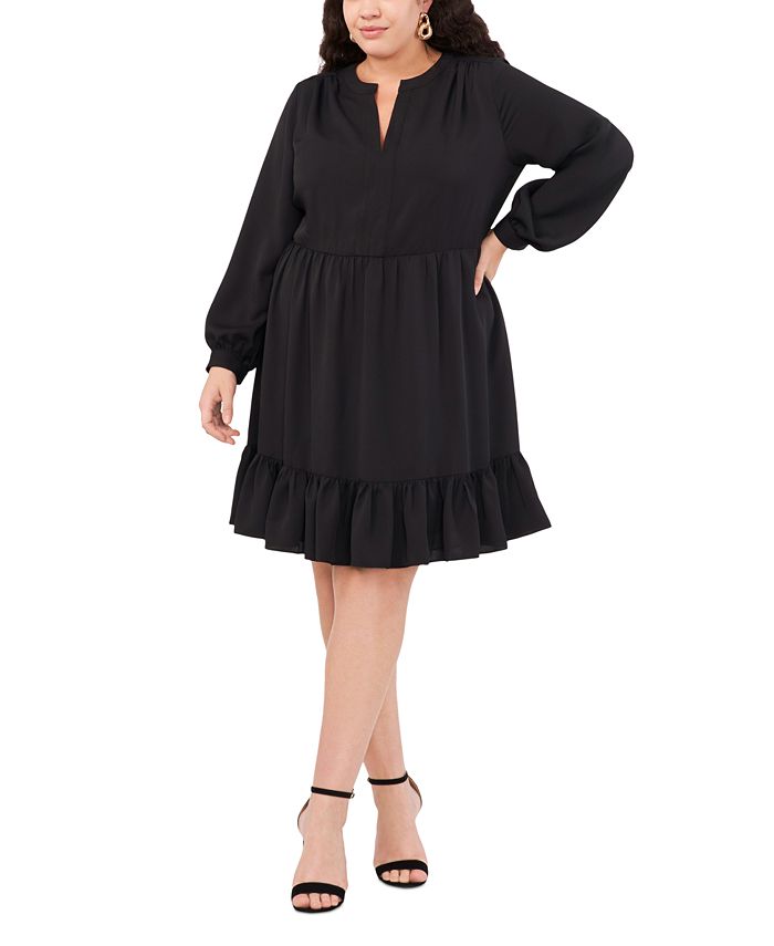 Vince Camuto Plus Size Ruffled Long-Sleeve Fit & Flare Dress