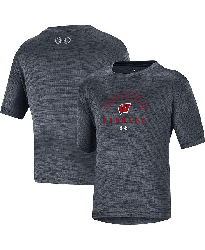 Under Armour Big Boys Heather Black Wisconsin Badgers Vent Tech Mesh T-shirt