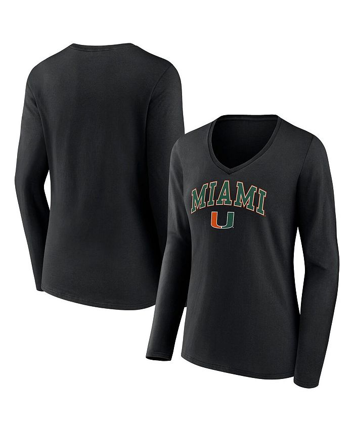 Fanatics Women's Branded Black Miami Hurricanes Evergreen Campus Long Sleeve V-Neck T-shirt