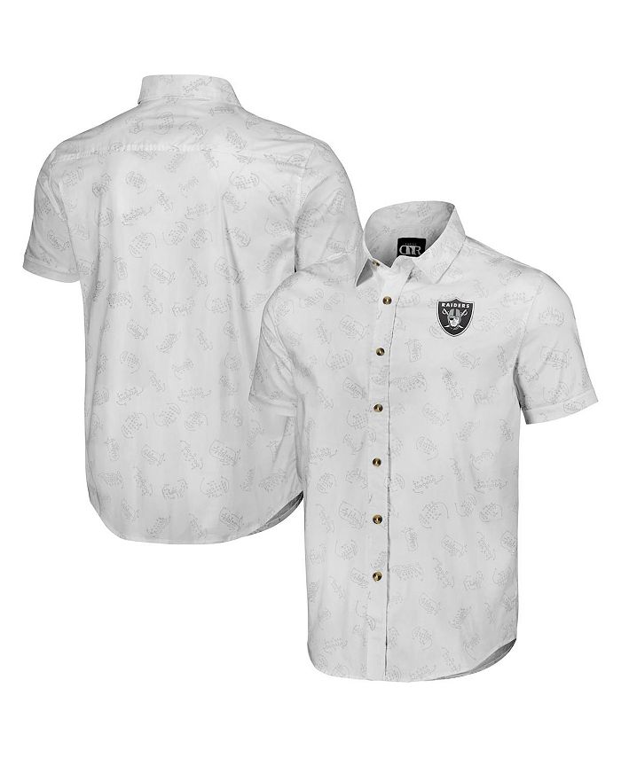 Fanatics Men's NFL x Darius Rucker Collection by White Las Vegas Raiders Woven Short Sleeve Button Up Shirt