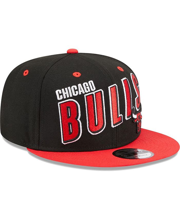 New Era Men's Black, Red Chicago Bulls Stacked Slant 2-Tone 9FIFTY Snapback Hat