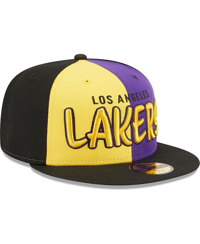 New Era Men's Black, Gold Los Angeles Lakers Pop Front 59FIFTY Fitted Hat