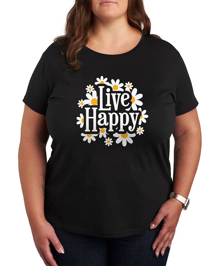 Air Waves Trendy Plus Size Live Happy Graphic T-shirt