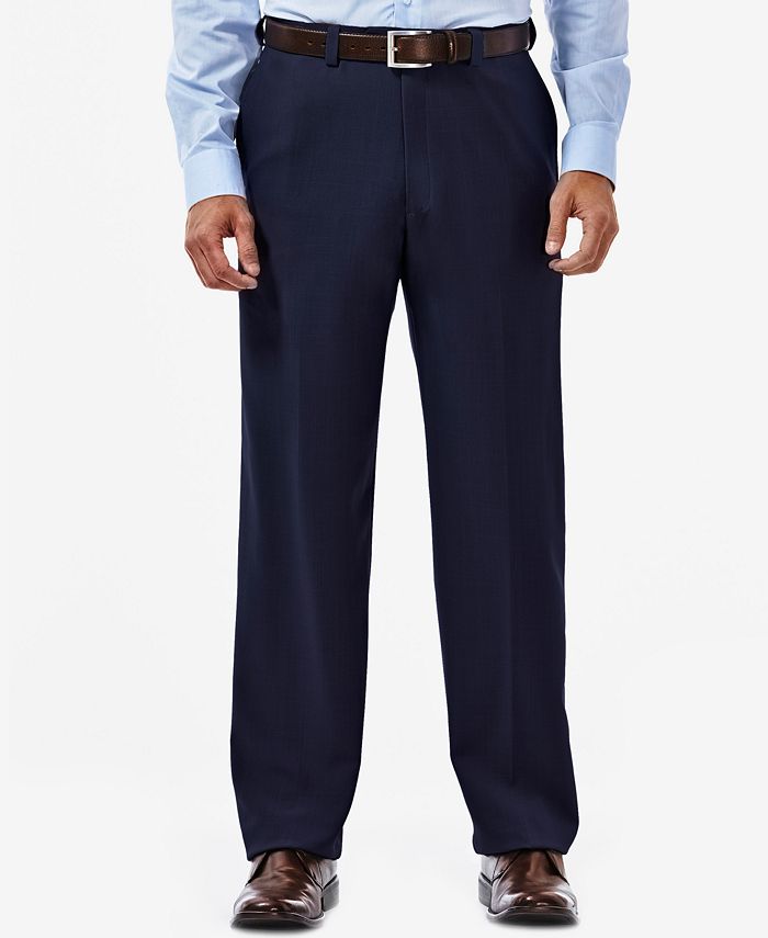 Haggar Men's Eclo Stria Classic Fit Flat Front Hidden Expandable Dress Pants