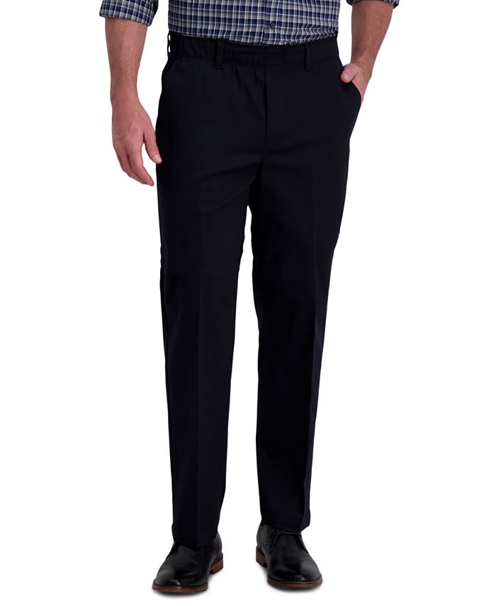 Haggar Men's Premium Classic-Fit Wrinkle-Free Stretch Elastic Waistband Dress Pants