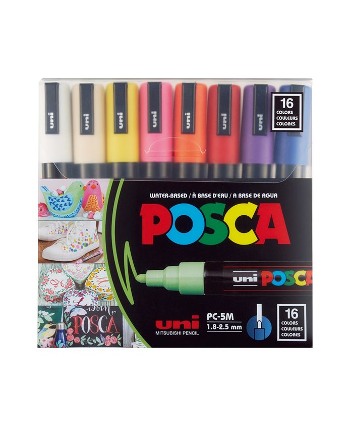 POSCA 16 Piece Color Paint Medium Marker Set, 5 ml