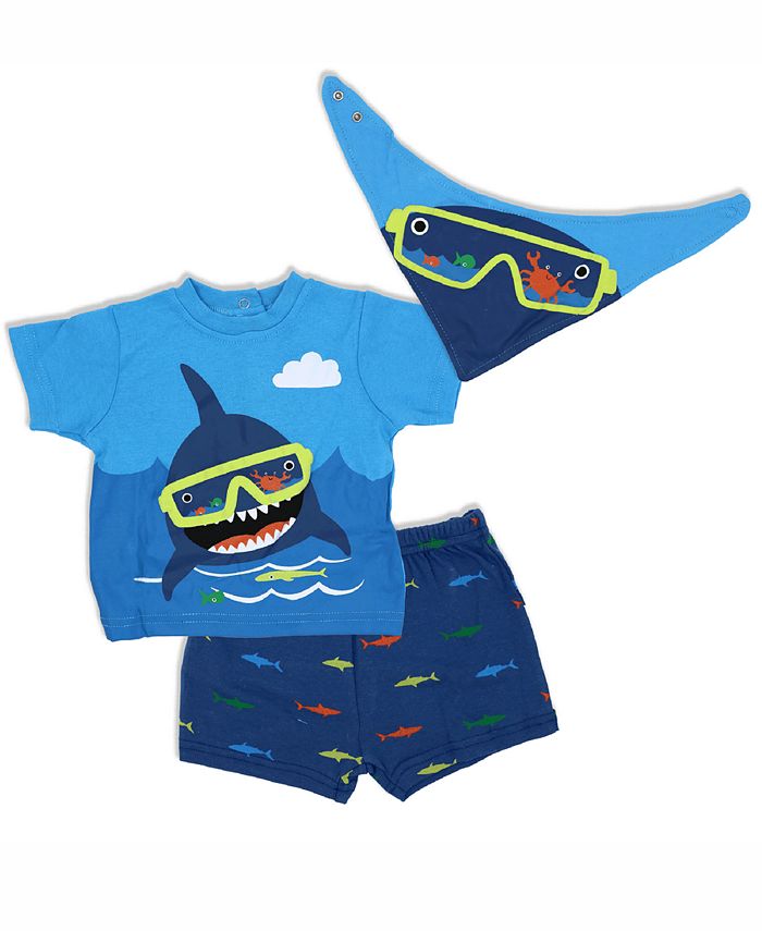 Lily & Jack Baby Boys Shark Shorts, T Shirt and Bib, 3 Piece Set