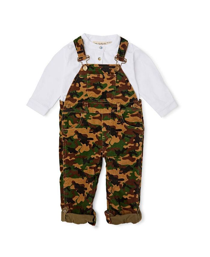 Dotty Dungarees Infant Girl and Infant Boy Camouflage Cord Overalls