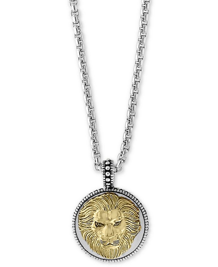EFFY Collection EFFY? Men's Two-Tone Lion's Head 22 Pendant Necklace in Sterling Silver and 18k Gold-Plate