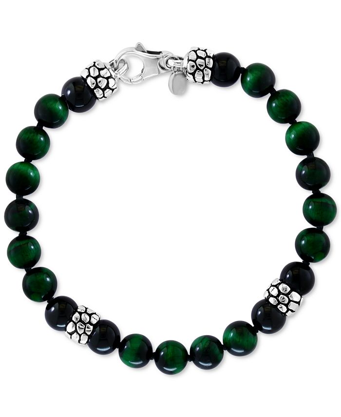 EFFY Collection EFFY? Men's Green Tiger Eye & Onyx Bead Bracelet in Sterling Silver