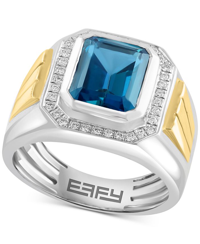 EFFY Collection EFFY? Men's London Blue Topaz (5-1/10 ct. t.w.) & Diamond (1/5 ct. t.w.) Ring in Sterling Silver & 18k Gold-Plate