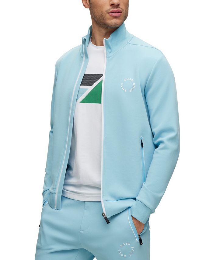 BOSS by Hugo Boss Men's Cotton-Blend Zip-Up Sweatshirt with Circular Branding