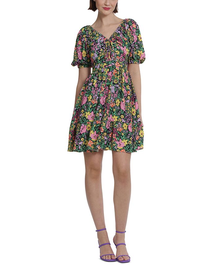 Donna Morgan Women's Floral-Printed V-Neck Mini Dress