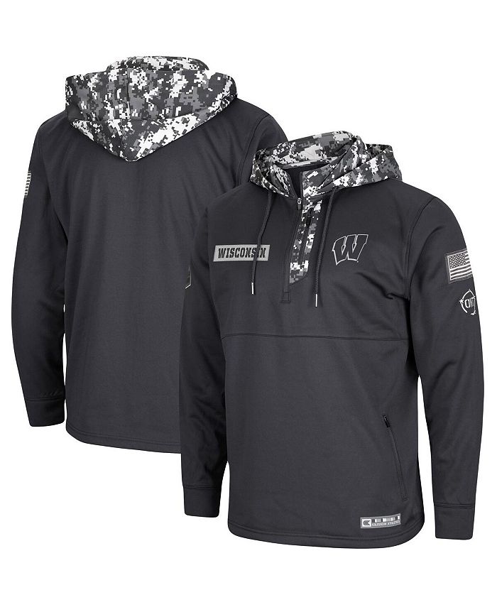 Colosseum Men's Charcoal Wisconsin Badgers OHT Military-Inspired Appreciation Digi Camo Quarter-Zip Hoodie