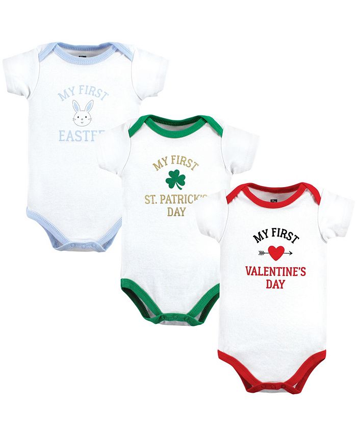 Hudson Baby Infant Boy Cotton Bodysuits, Boy First Valentine Easter, 3-Pack