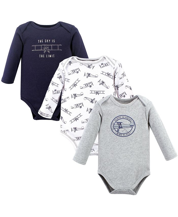 Hudson Baby Infant Boy Cotton Long-Sleeve Bodysuits, Aviation, 3-Pack